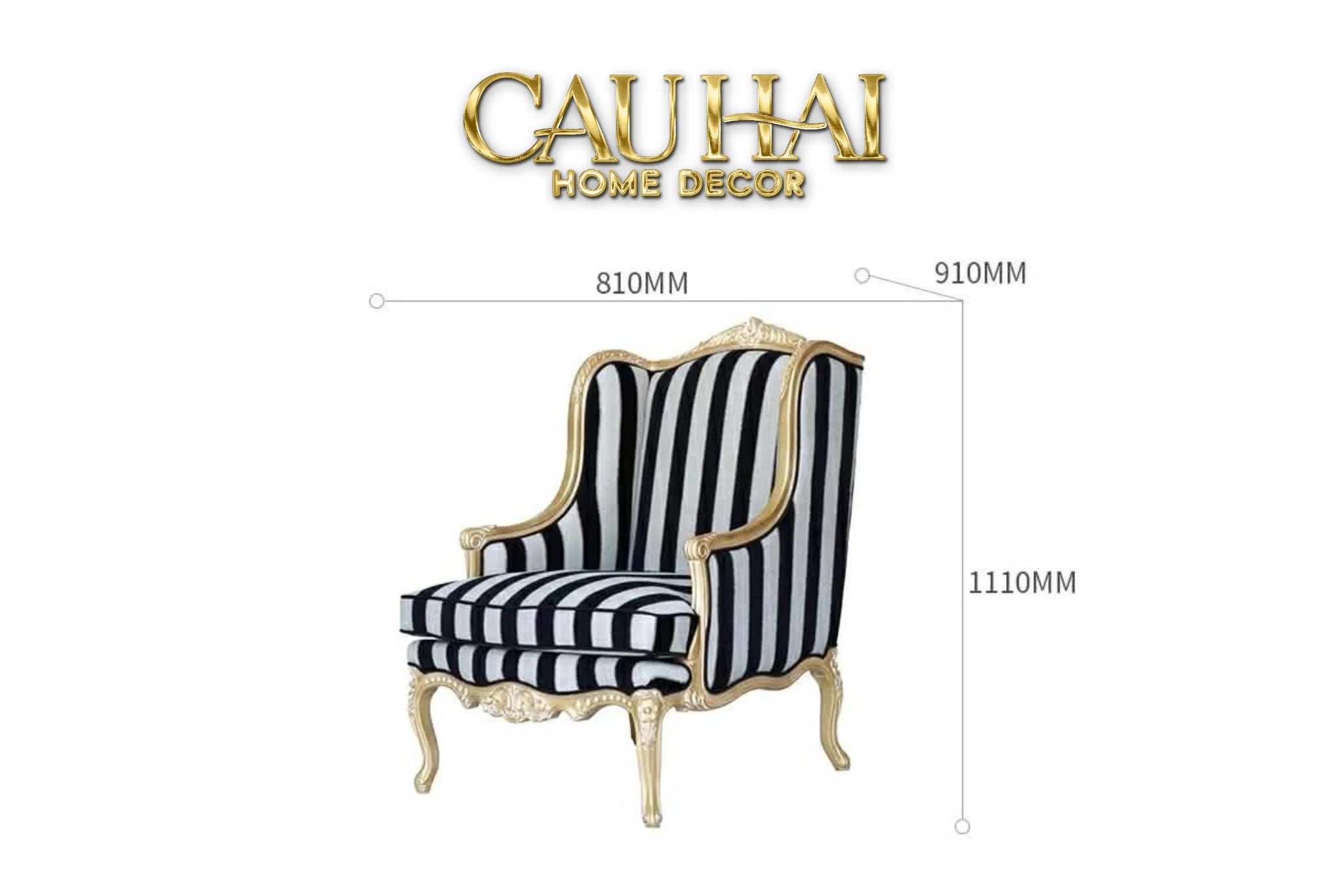 Maison Couture - Ghế Bành Fauteuil Louis XVI Medallion Rayé Bois Doré-NỘI THẤT-CẬU HAI HOME DECOR
