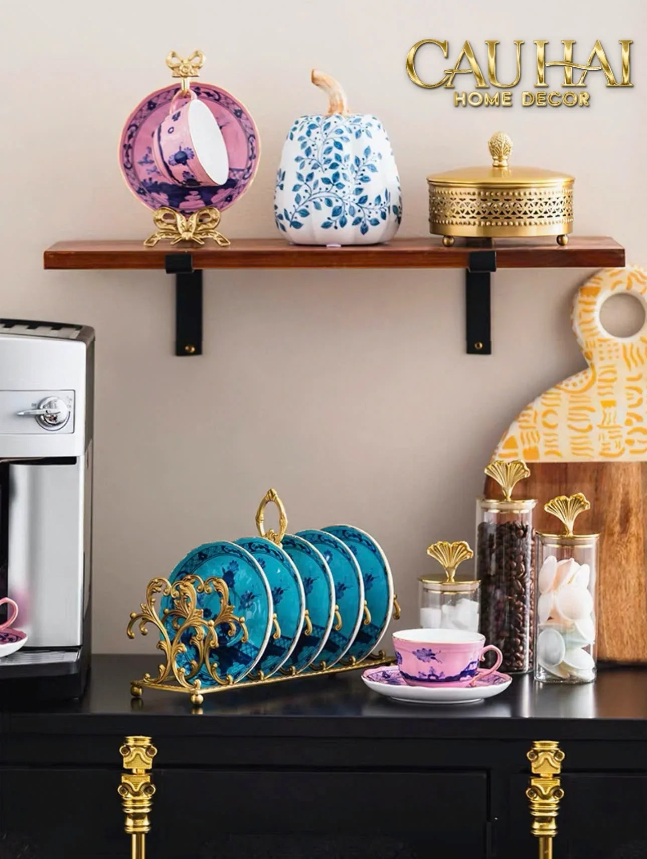 Maison Couture - Giá Treo Tách Trà Bằng Đồng Présentoir de Tasses Papillon en Laiton Doré 31x35-BỘ BÌNH TRÀ-CẬU HAI HOME DECOR