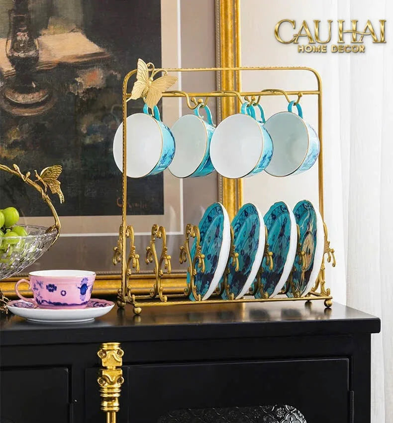 Maison Couture - Giá Treo Tách Trà Bằng Đồng Présentoir de Tasses Papillon en Laiton Doré 31x35-BỘ BÌNH TRÀ-CẬU HAI HOME DECOR