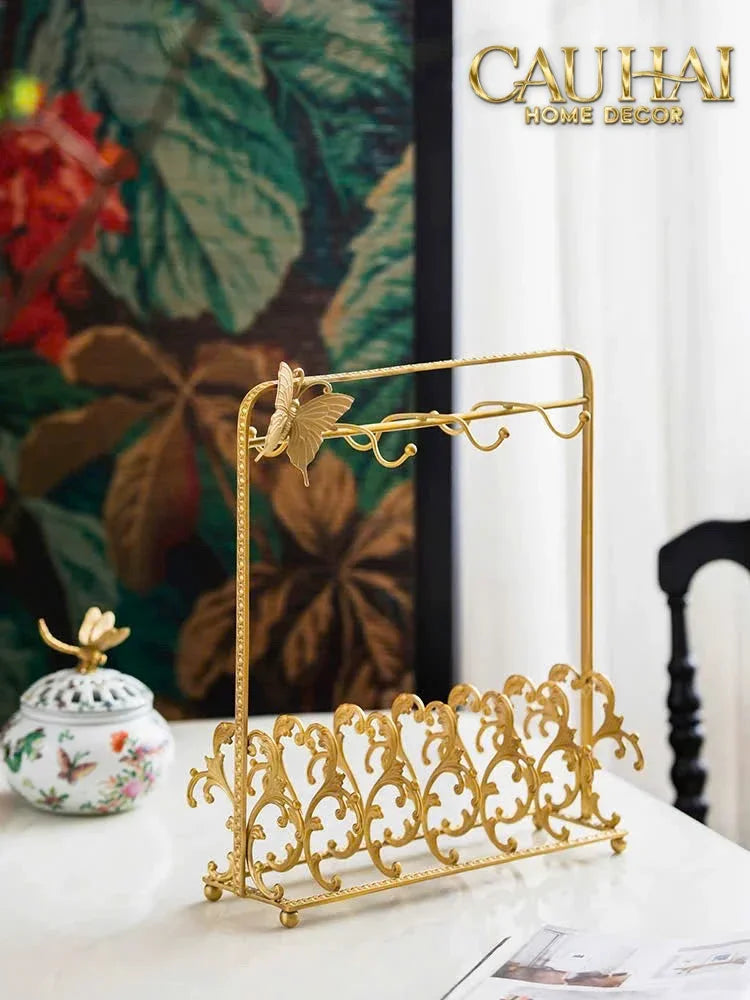 Maison Couture - Giá Treo Tách Trà Bằng Đồng Présentoir de Tasses Papillon en Laiton Doré 31x35-BỘ BÌNH TRÀ-CẬU HAI HOME DECOR