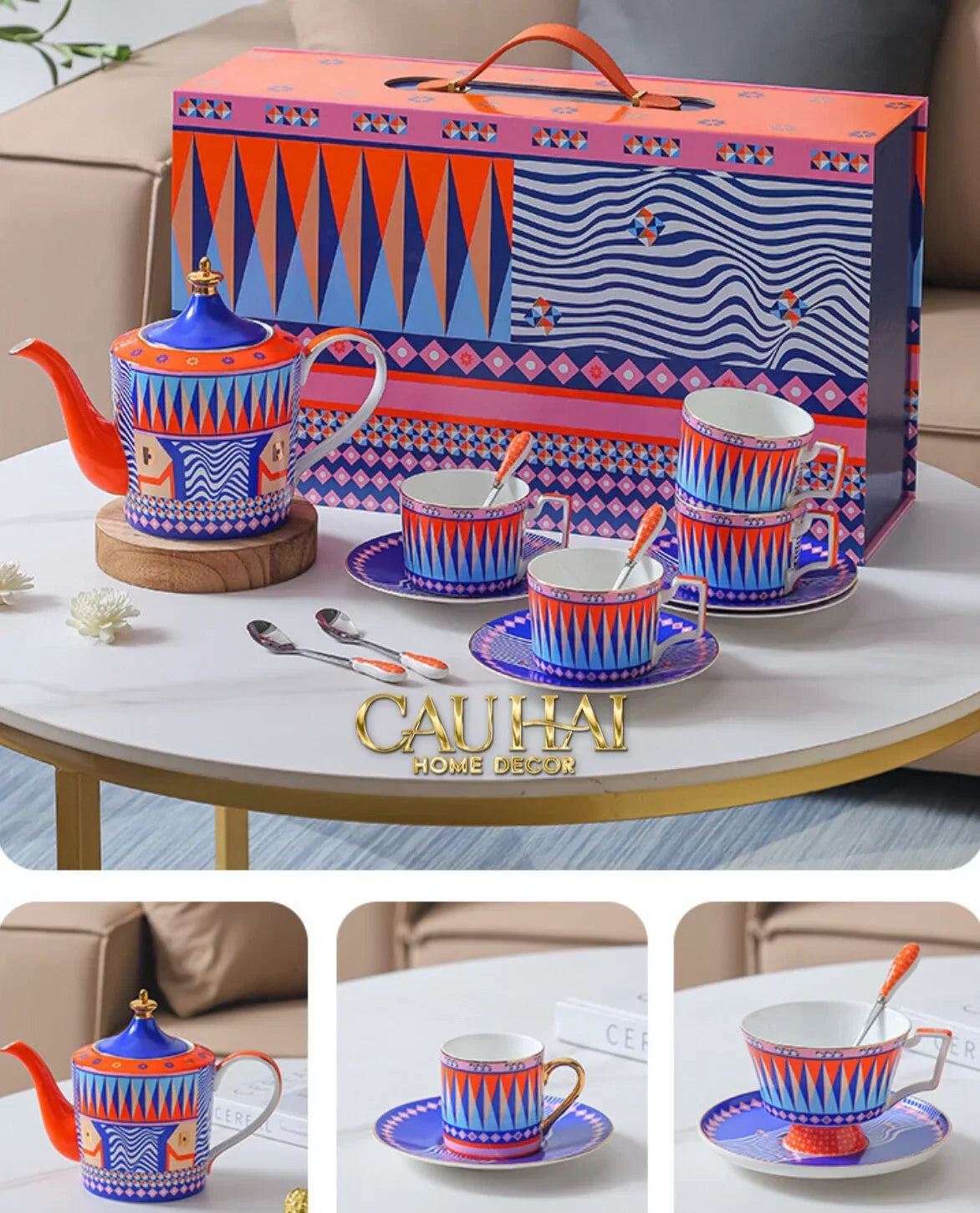 Maison Couture – Gift Set Bình Trà 6 Tách - Prismatique Royale Arlequin 13pcs.-SET BÌNH TRÀ-Đối tác tại Trung Quốc theo từng đơn đặt hàng-CẬU HAI HOME DECOR