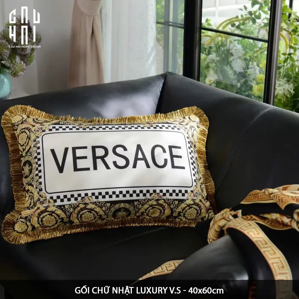 Maison Couture - Gối Dài Nhung Chenille V Class Medusa Bhcttbv v Signature Logo Typography 40x60-VỎ GỐI-CẬU HAI HOME DECOR