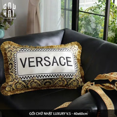 Maison Couture - Gối Dài Nhung Chenille V Class Medusa Bhcttbv v Signature Logo Typography 40x60-VỎ GỐI-CẬU HAI HOME DECOR