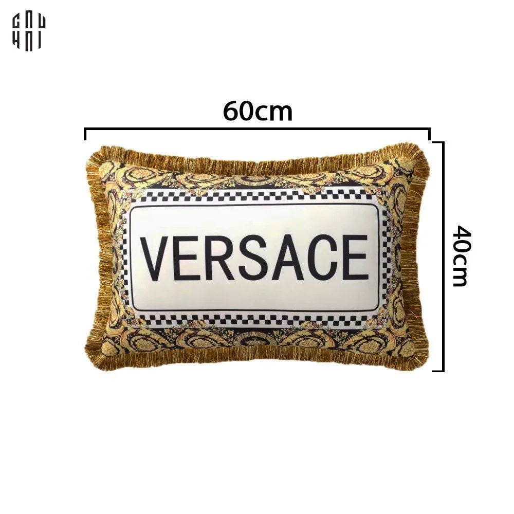 Maison Couture - Gối Dài Nhung Chenille V Class Medusa Bhcttbv v Signature Logo Typography 40x60-VỎ GỐI-CẬU HAI HOME DECOR