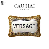 Maison Couture - Gối Dài Nhung Chenille V Class Medusa Bhcttbv v Signature Logo Typography 40x60-VỎ GỐI-CẬU HAI HOME DECOR
