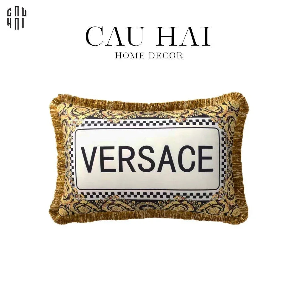 Maison Couture - Gối Dài Nhung Chenille V Class Medusa Bhcttbv v Signature Logo Typography 40x60-VỎ GỐI-CẬU HAI HOME DECOR
