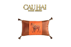 Maison Couture - Gối Nhung Chenille Cao Cấp Signature Orange Cheval Équestre 30x50 Corner Tassel-CẬU HAI HOME DECOR