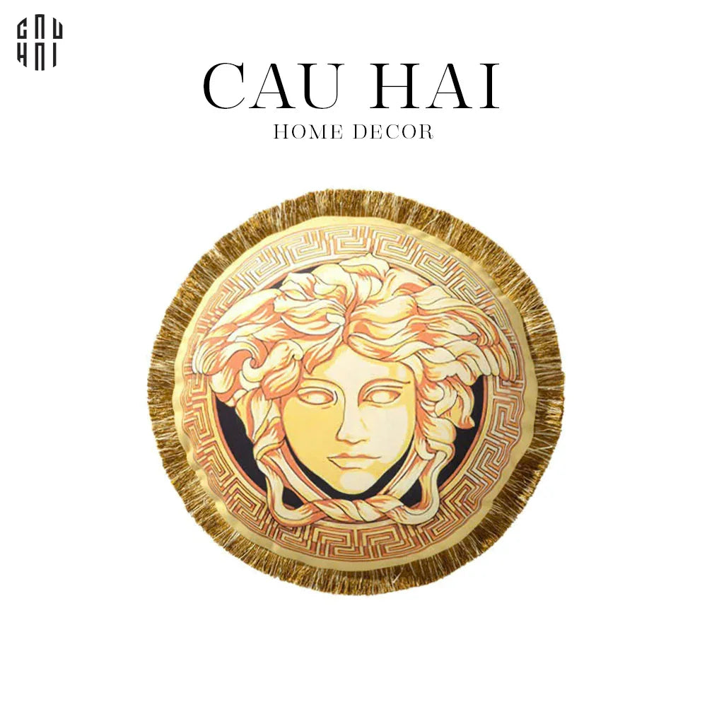 Maison Couture - Gối Tròn Nhung Chenille V Class Grande Medusa Medallion Centerpiece Amplified 45.-VỎ GỐI-CẬU HAI HOME DECOR