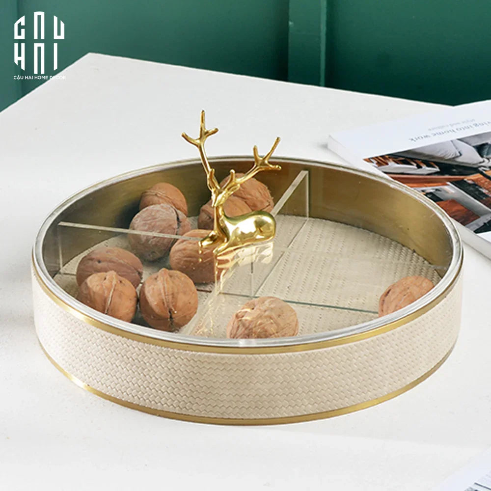 Maison Couture - Hộp Bánh Mứt Allure Lux Leather D'Ivoire Antler Portrait-Lọ kẹo Canister Bonbonnière-CẬU HAI HOME DECOR
