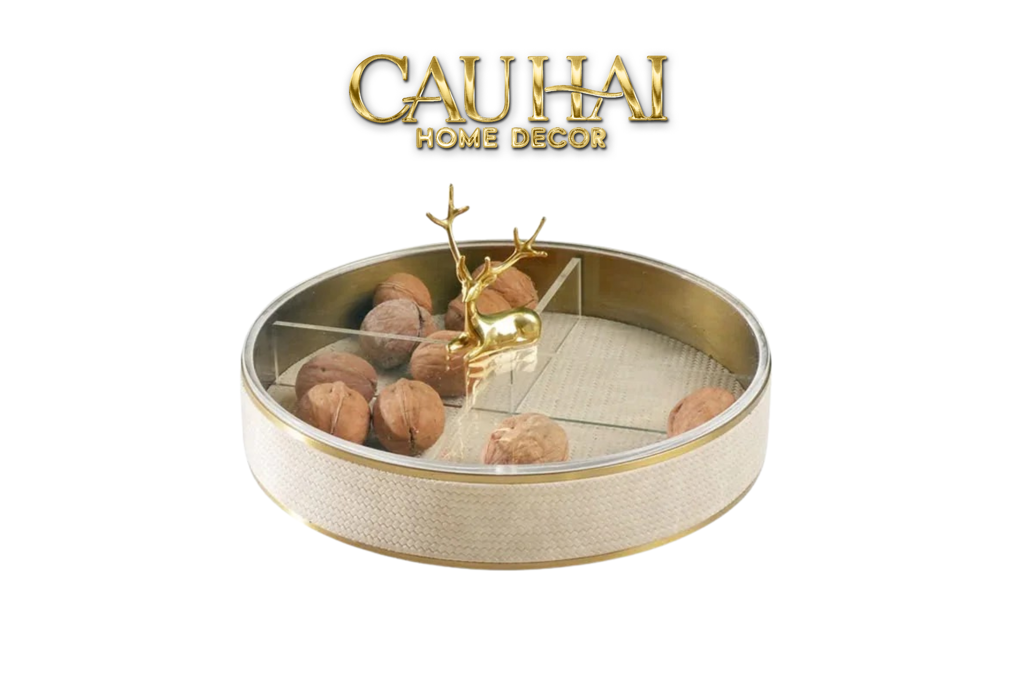 Maison Couture - Hộp Bánh Mứt Allure Lux Leather D'Ivoire Antler Portrait-Lọ kẹo Canister Bonbonnière-CẬU HAI HOME DECOR