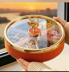 Maison Couture - Hộp Bánh Mứt Bản Da Cam 6 Ngăn - Thiên Nga Pha Lê Critalleries Swan 33.5x20x9-Lọ kẹo Canister Bonbonnière-CẬU HAI HOME DECOR