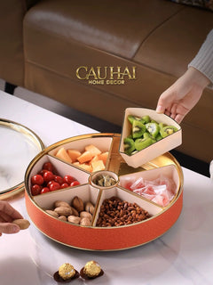 Maison Couture - Hộp Bánh Mứt Bản Da Cam 6 Ngăn - Thiên Nga Pha Lê Critalleries Swan 33.5x20x9-Lọ kẹo Canister Bonbonnière-CẬU HAI HOME DECOR