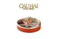Maison Couture - Hộp Bánh Mứt Bản Da Cam 6 Ngăn - Thiên Nga Pha Lê Critalleries Swan 33.5x20x9-Lọ kẹo Canister Bonbonnière-CẬU HAI HOME DECOR