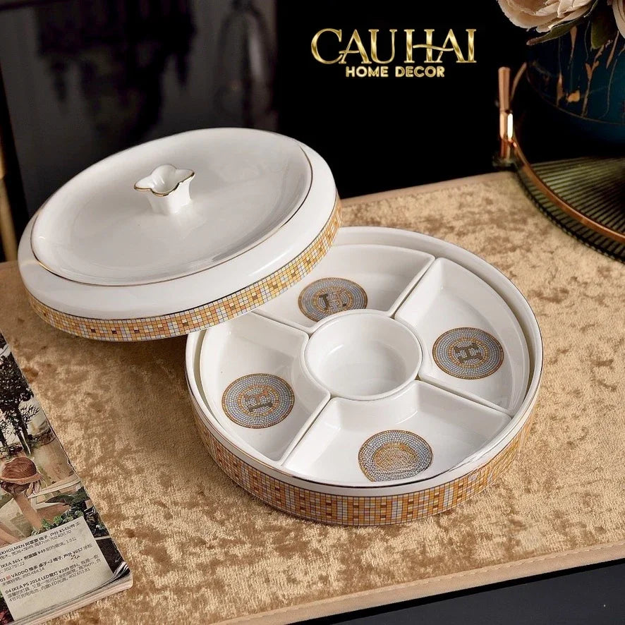 Maison Couture - Hộp Bánh Mứt Helios Mosaïque Signature H-Lọ kẹo Canister Bonbonnière-CẬU HAI HOME DECOR