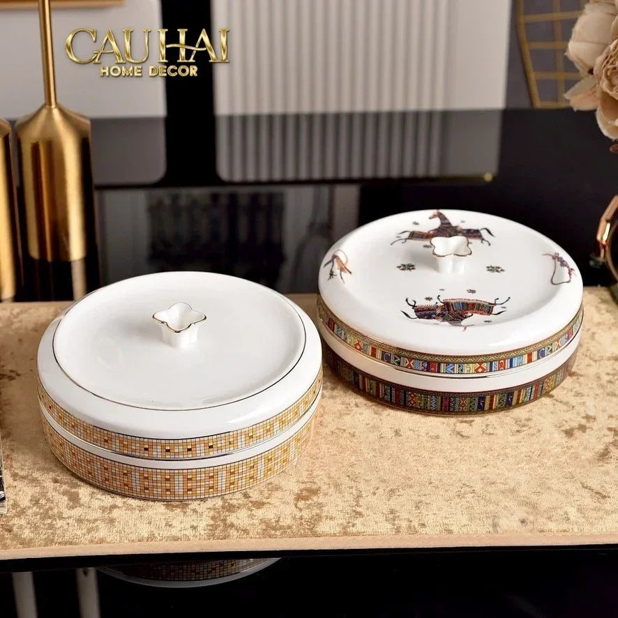 Maison Couture - Hộp Bánh Mứt Helios Mosaïque Signature H-Lọ kẹo Canister Bonbonnière-CẬU HAI HOME DECOR
