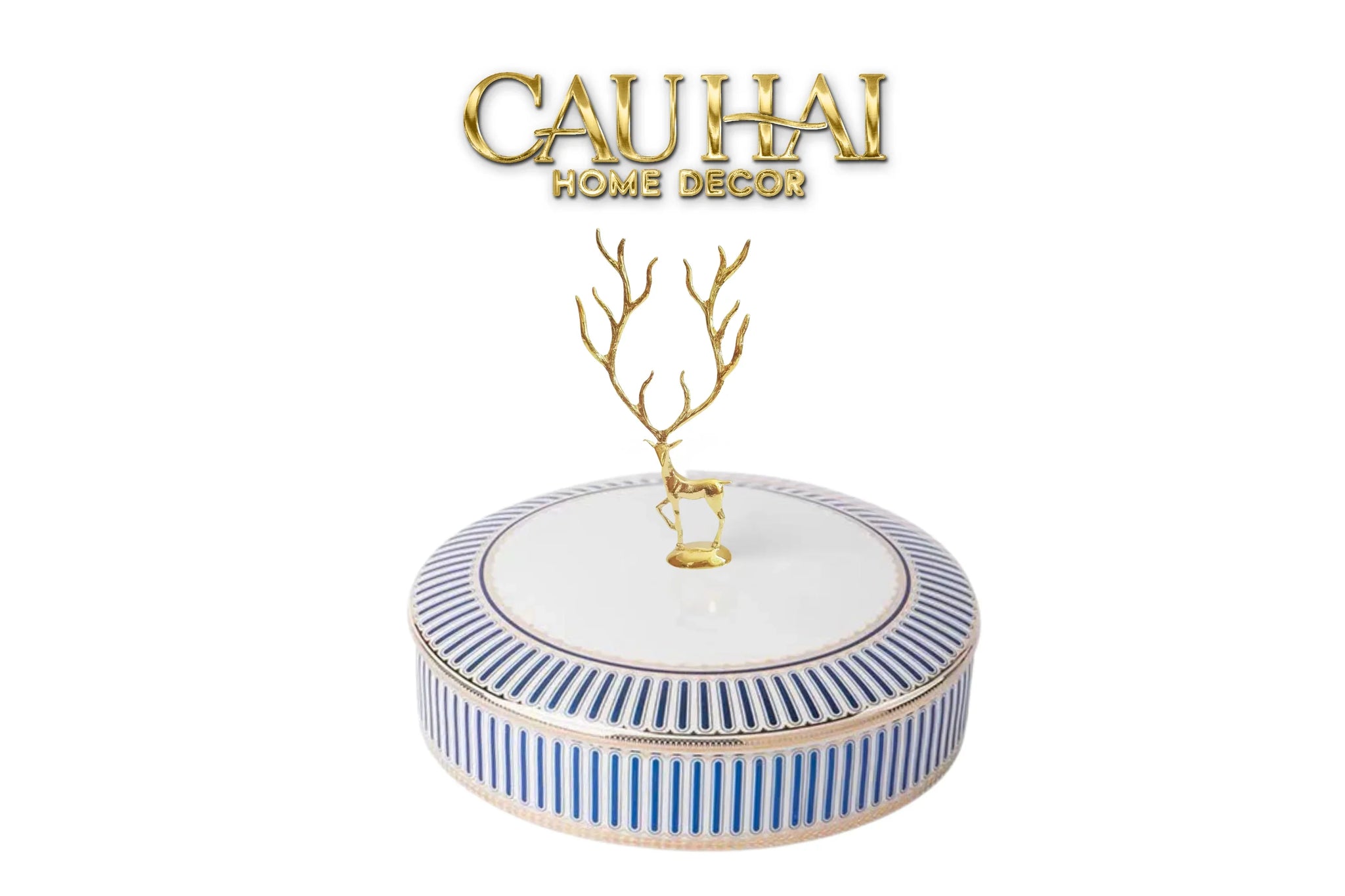 Maison Couture - Hộp Bánh Mứt Linges Antler Noble - Bleu / Rose Plateau-Lọ kẹo Canister Bonbonnière-CẬU HAI HOME DECOR