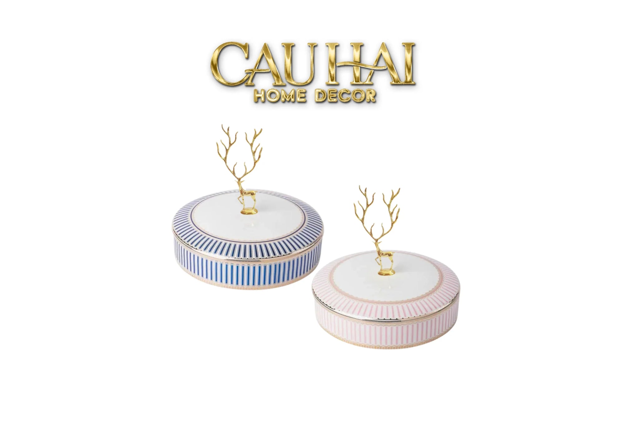 Maison Couture - Hộp Bánh Mứt Linges Antler Noble - Bleu / Rose Plateau-Lọ kẹo Canister Bonbonnière-CẬU HAI HOME DECOR