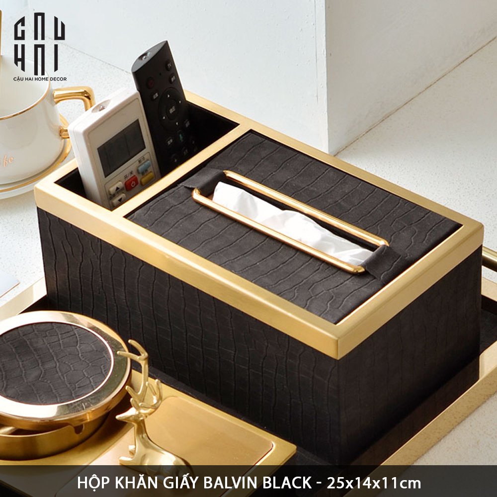 Maison Couture - Hộp Khăn Giấy Balvin Prestige Class Oakwood Leather - Noir / Crème 14x25-HỘP KHĂN GIẤY-CẬU HAI HOME DECOR