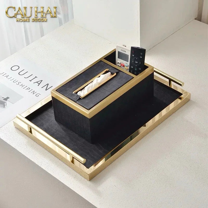 Maison Couture - Hộp Khăn Giấy Balvin Prestige Class Oakwood Leather - Noir / Crème 14x25-HỘP KHĂN GIẤY-CẬU HAI HOME DECOR
