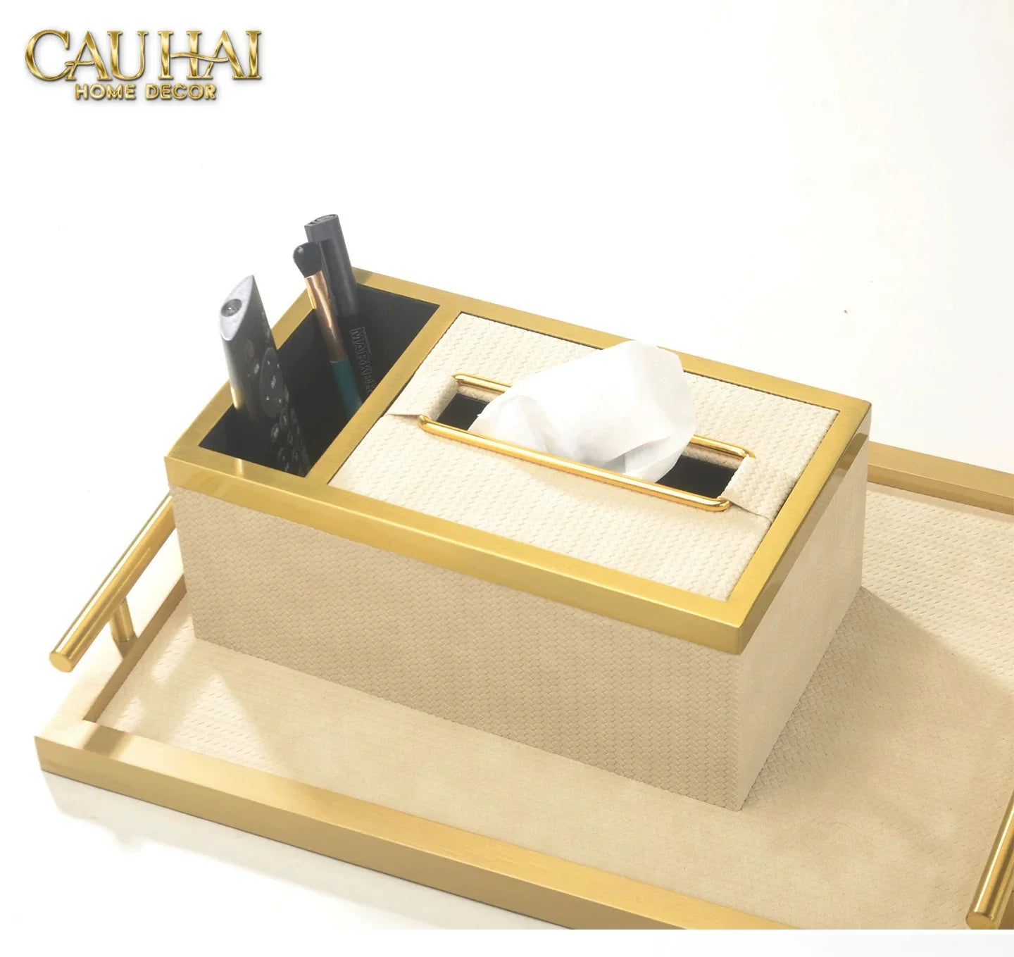 Maison Couture - Hộp Khăn Giấy Balvin Prestige Class Oakwood Leather - Noir / Crème 14x25-HỘP KHĂN GIẤY-CẬU HAI HOME DECOR