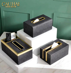 Maison Couture - Hộp Khăn Giấy Balvin Prestige Class Oakwood Leather - Noir / Crème 14x25-HỘP KHĂN GIẤY-CẬU HAI HOME DECOR