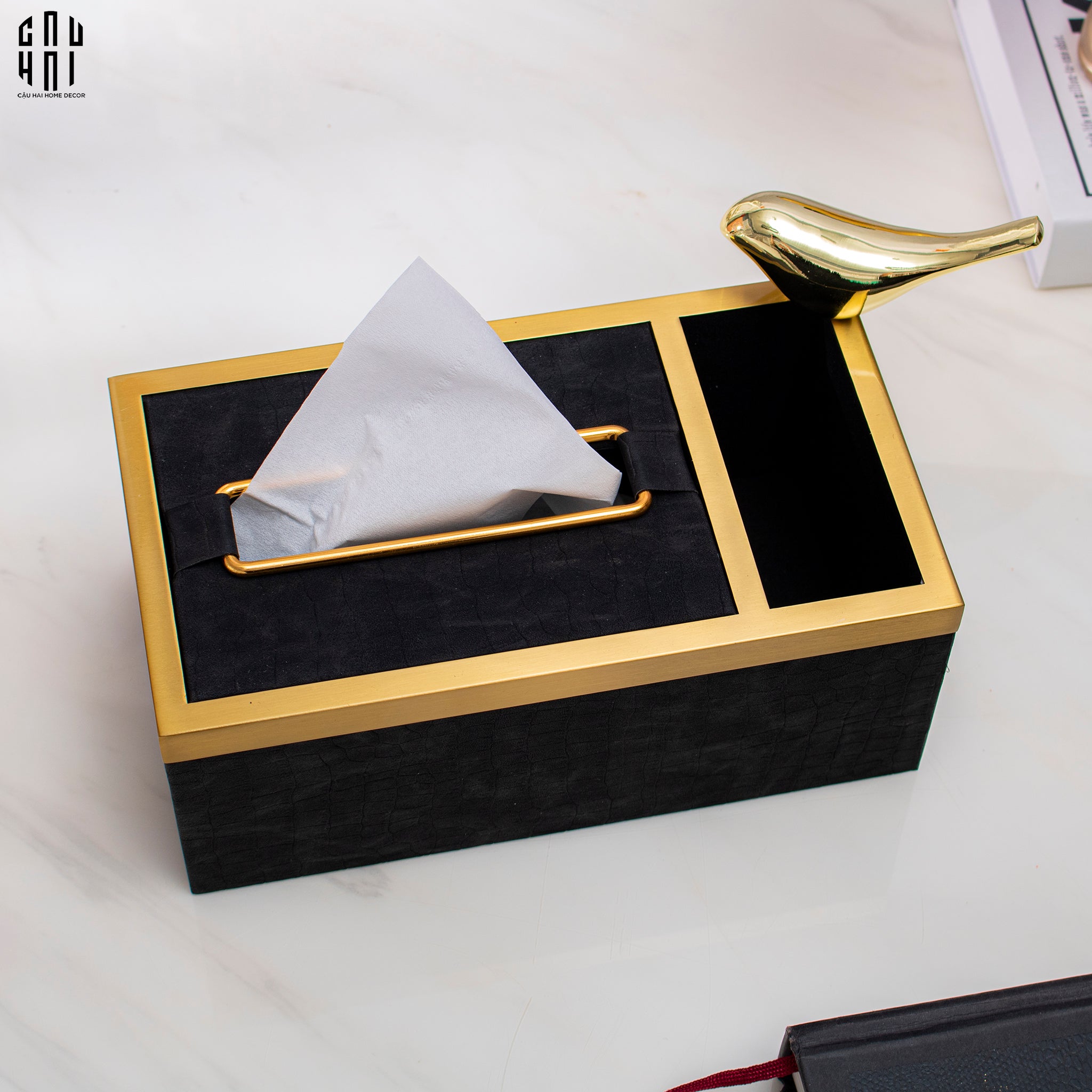 Maison Couture - Hộp Khăn Giấy Balvin Prestige Class Oakwood Leather - Noir / Crème 14x25-CẬU HAI HOME DECOR