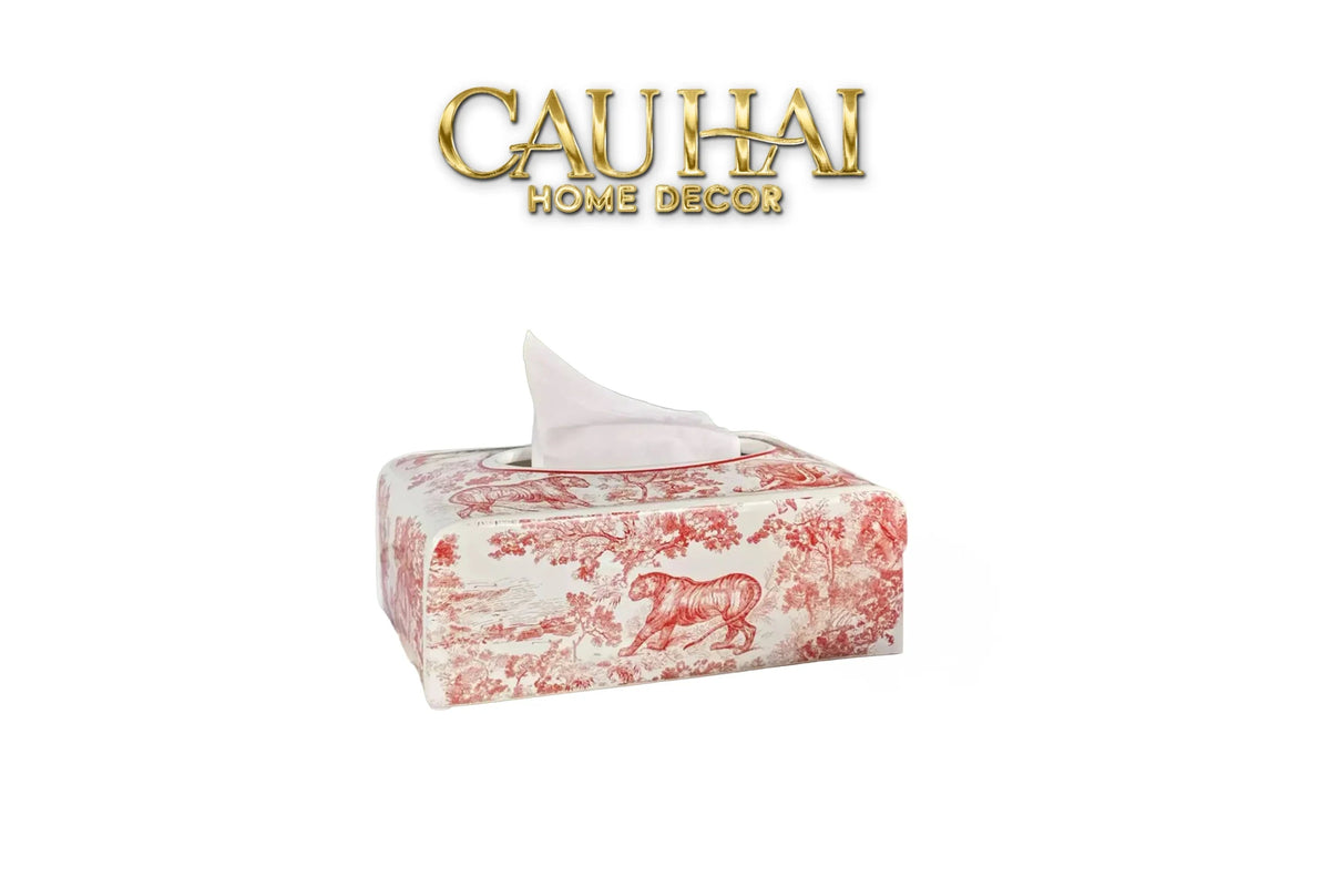 Maison Couture - Hộp Khăn Giấy D.O Gốm Sứ Toile de Jouy Red Porcelain Tissue Box-HỘP KHĂN GIẤY-CẬU HAI HOME DECOR-CẬU HAI HOME DECOR