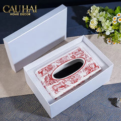 Maison Couture - Hộp Khăn Giấy D.O Gốm Sứ Toile de Jouy Red Porcelain Tissue Box-CẬU HAI HOME DECOR