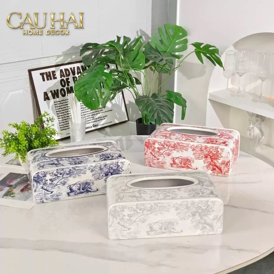 Maison Couture - Hộp Khăn Giấy D.O Gốm Sứ Toile de Jouy Red Porcelain Tissue Box-CẬU HAI HOME DECOR