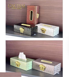 Maison Couture - Hộp Khăn Giấy Da V Class Medusa Croco Glossy Leather 24x13x9-HỘP KHĂN GIẤY-CẬU HAI HOME DECOR
