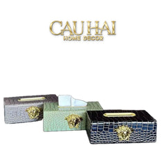 Maison Couture - Hộp Khăn Giấy Da V Class Medusa Croco Glossy Leather 24x13x9-HỘP KHĂN GIẤY-CẬU HAI HOME DECOR
