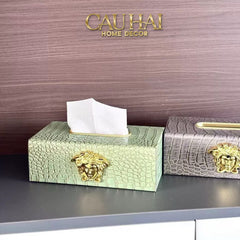Maison Couture - Hộp Khăn Giấy Da V Class Medusa Croco Glossy Leather 24x13x9-HỘP KHĂN GIẤY-CẬU HAI HOME DECOR