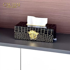 Maison Couture - Hộp Khăn Giấy Da V Class Medusa Croco Glossy Leather 24x13x9-HỘP KHĂN GIẤY-CẬU HAI HOME DECOR