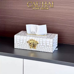 Maison Couture - Hộp Khăn Giấy Da V Class Medusa Croco Glossy Leather 24x13x9-HỘP KHĂN GIẤY-CẬU HAI HOME DECOR