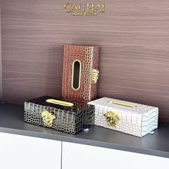 Maison Couture - Hộp Khăn Giấy Da V Class Medusa Croco Glossy Leather 24x13x9-HỘP KHĂN GIẤY-CẬU HAI HOME DECOR