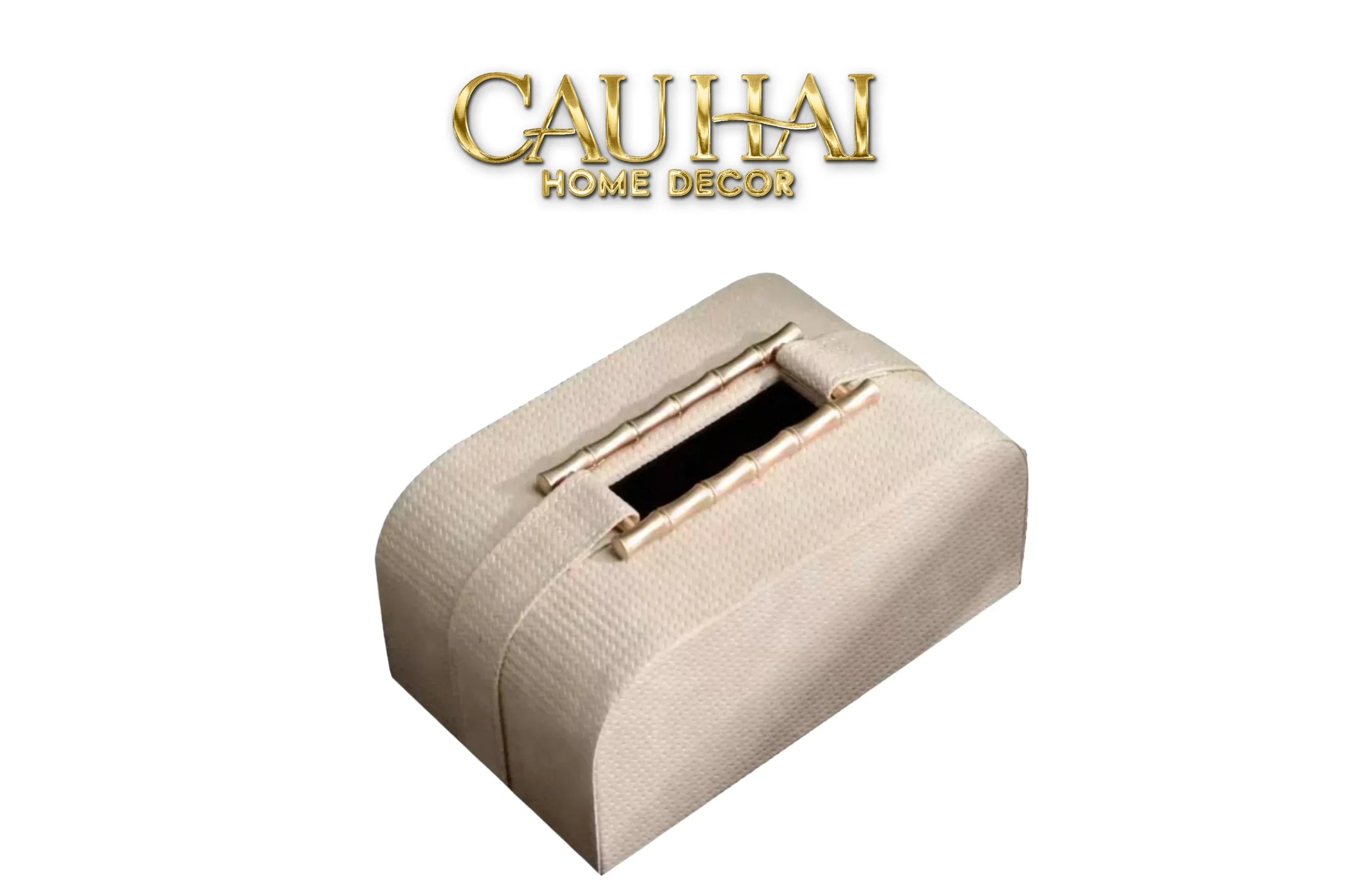 Maison Couture - Hộp Khăn Giấy Gỗ Sồi Bọc Da Cao Cấp Bamboo Signature Saddles - Savoir / Ivoire 22x13-HỘP KHĂN GIẤY-CẬU HAI HOME DECOR