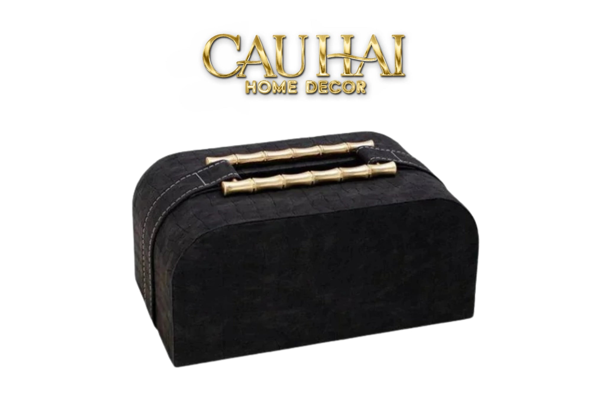 Maison Couture - Hộp Khăn Giấy Gỗ Sồi Bọc Da Cao Cấp Bamboo Signature Saddles - Savoir / Ivoire 22x13-HỘP KHĂN GIẤY-CẬU HAI HOME DECOR