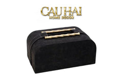 Maison Couture - Hộp Khăn Giấy Gỗ Sồi Bọc Da Cao Cấp Bamboo Signature Saddles - Savoir / Ivoire 22x13-HỘP KHĂN GIẤY-CẬU HAI HOME DECOR
