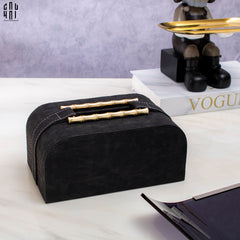 Maison Couture - Hộp Khăn Giấy Gỗ Sồi Bọc Da Cao Cấp Bamboo Signature Saddles - Savoir / Ivoire 22x13-HỘP KHĂN GIẤY-CẬU HAI HOME DECOR