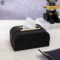 Maison Couture - Hộp Khăn Giấy Gỗ Sồi Bọc Da Cao Cấp Bamboo Signature Saddles - Savoir / Ivoire 22x13-HỘP KHĂN GIẤY-CẬU HAI HOME DECOR