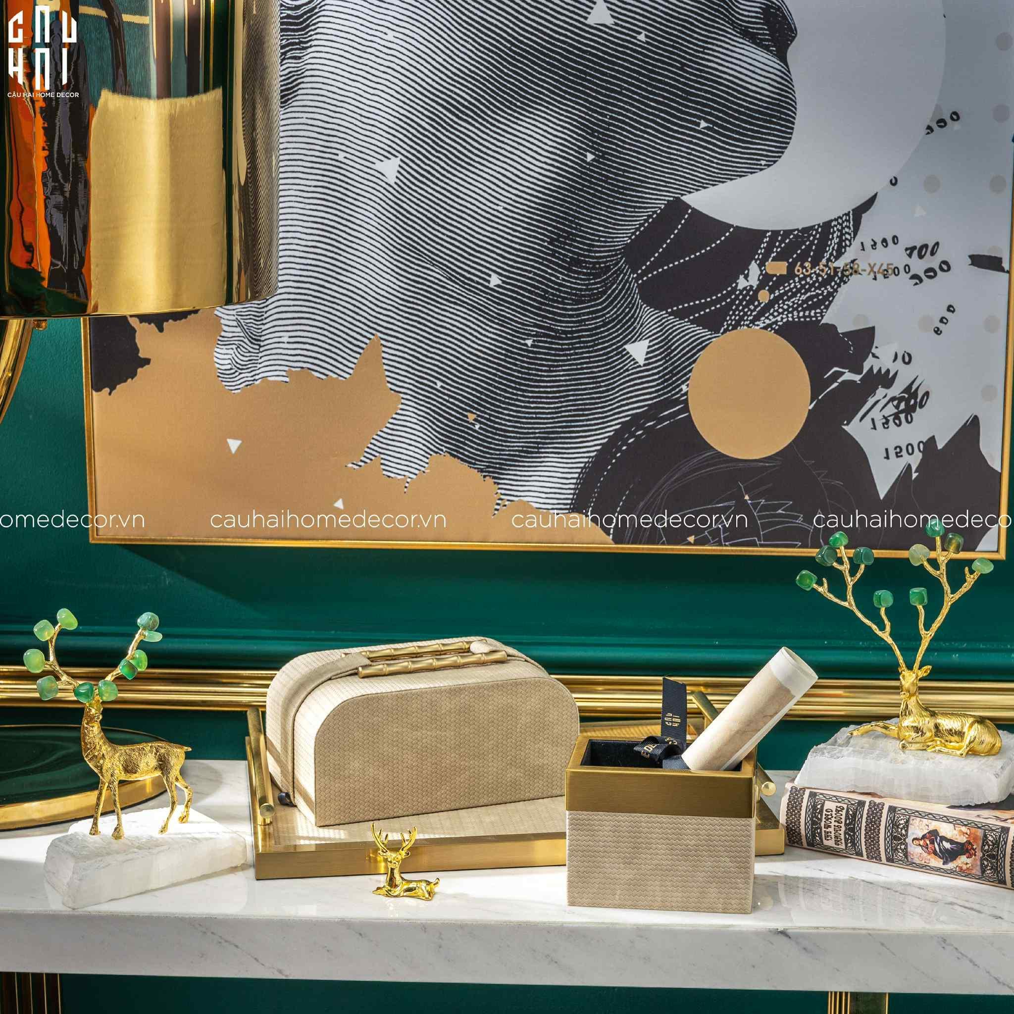 Maison Couture - Hộp Khăn Giấy Gỗ Sồi Bọc Da Cao Cấp Bamboo Signature Saddles - Savoir / Ivoire 22x13-HỘP KHĂN GIẤY-CẬU HAI HOME DECOR