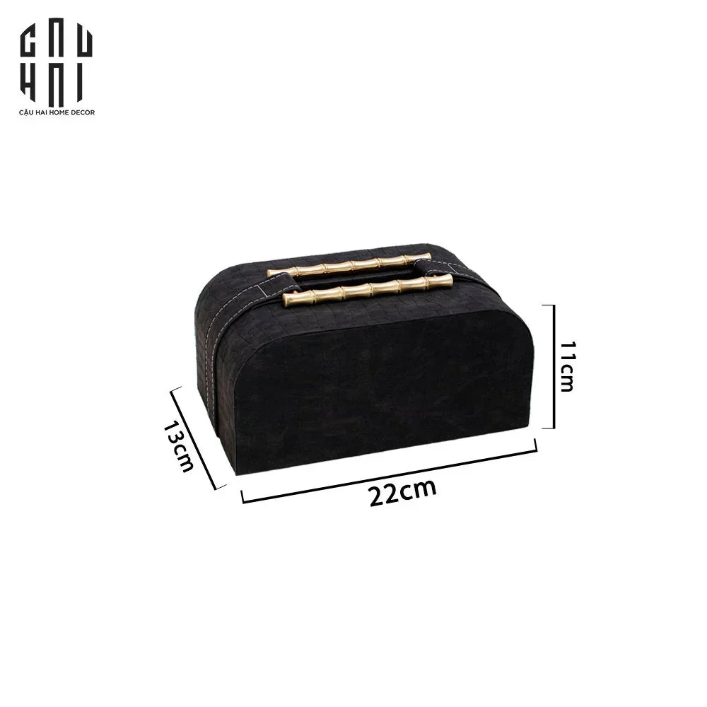 Maison Couture - Hộp Khăn Giấy Gỗ Sồi Bọc Da Cao Cấp Bamboo Signature Saddles - Savoir / Ivoire 22x13-HỘP KHĂN GIẤY-CẬU HAI HOME DECOR