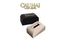 Maison Couture - Hộp Khăn Giấy Gỗ Sồi Bọc Da Cao Cấp Bamboo Signature Saddles - Savoir / Ivoire 22x13-HỘP KHĂN GIẤY-CẬU HAI HOME DECOR