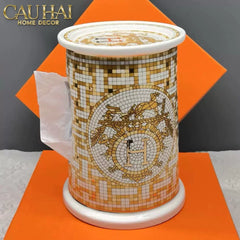 Maison Couture - Hộp Khăn Giấy Gốm Sứ - Mosaic Équestre Porcelain Cylinder-HỘP KHĂN GIẤY-CẬU HAI HOME DECOR