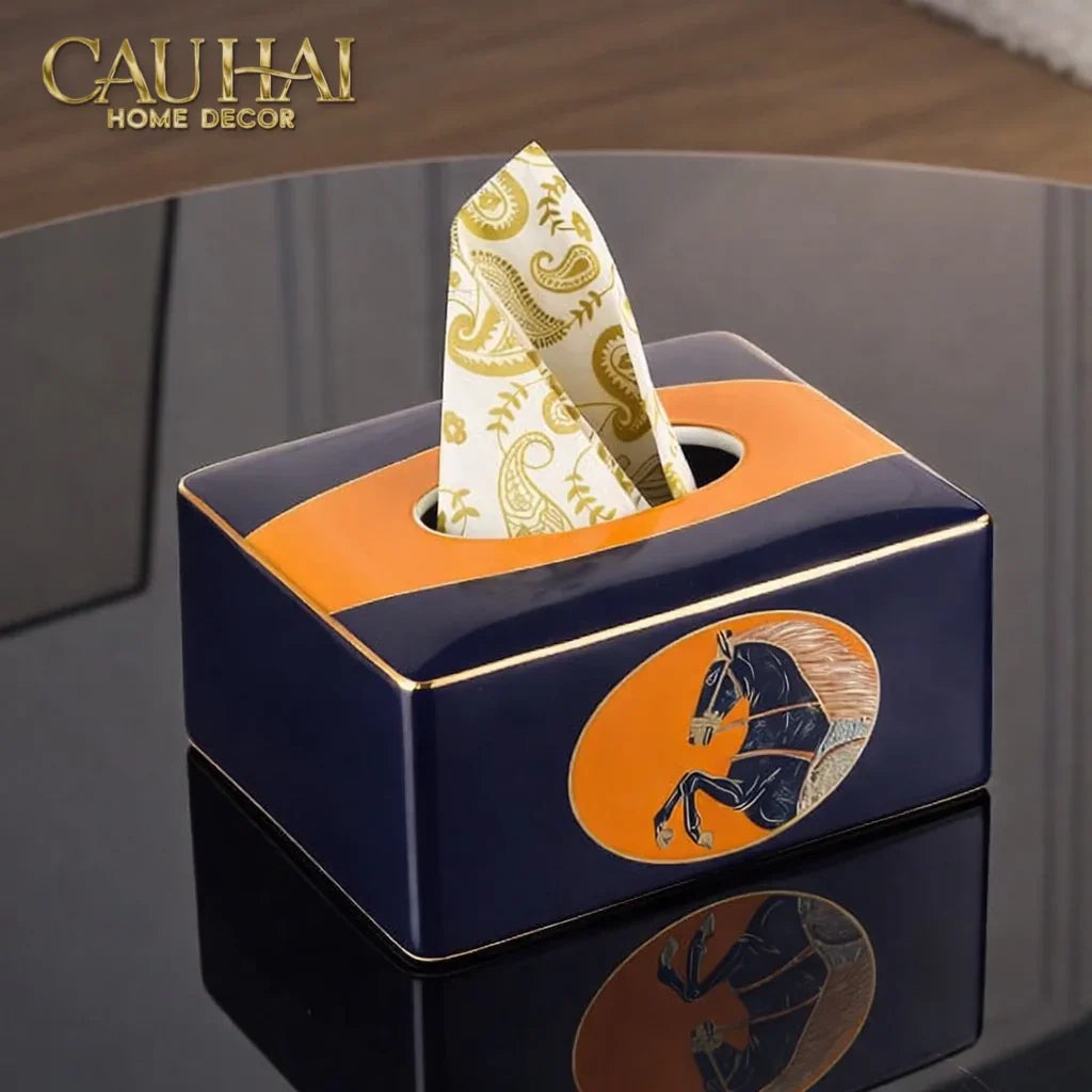 Maison Couture - Hộp Khăn Giấy Gốm Sứ Regal Legendary Impérial Noble Équestre-HỘP KHĂN GIẤY-CẬU HAI HOME DECOR-CẬU HAI HOME DECOR