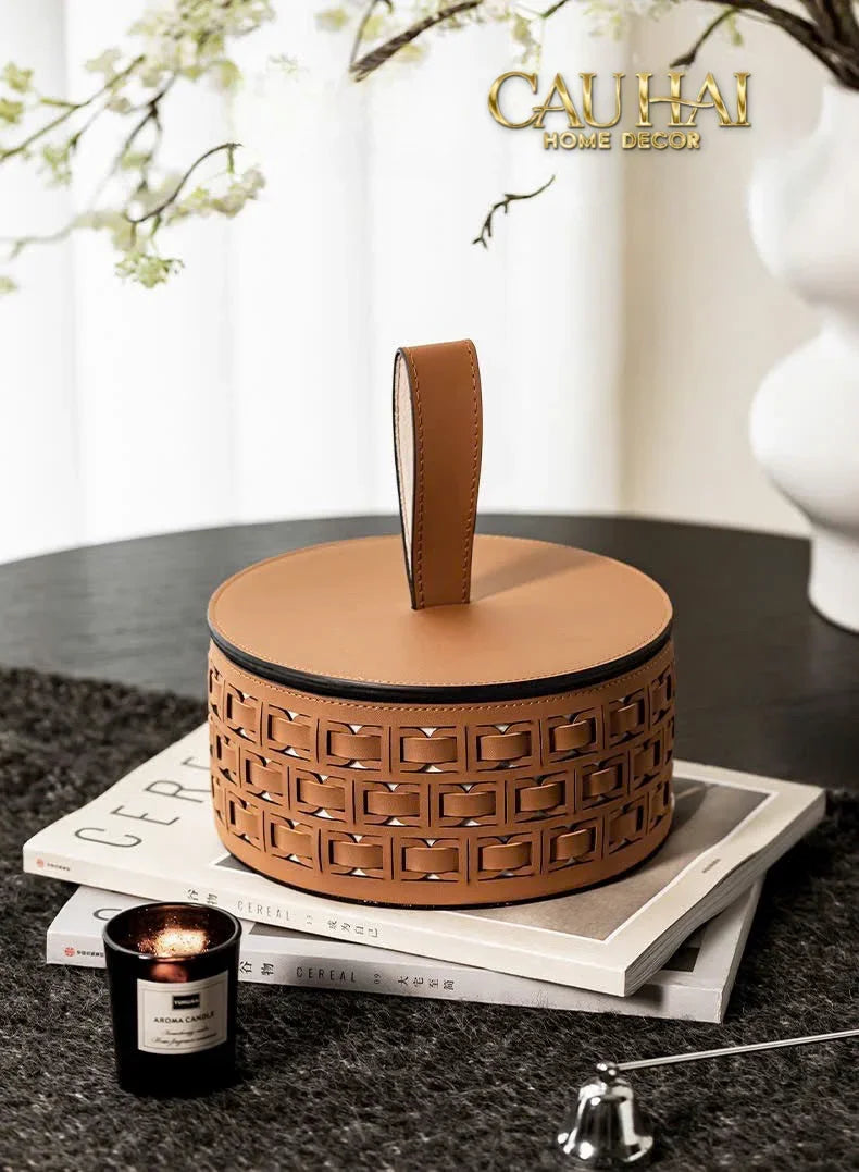 Maison Couture - Hộp Lưu Trữ Boîte à Boîte de Rangement Ronde Cognac D20-HỘP TRANG SỨC-CẬU HAI HOME DECOR