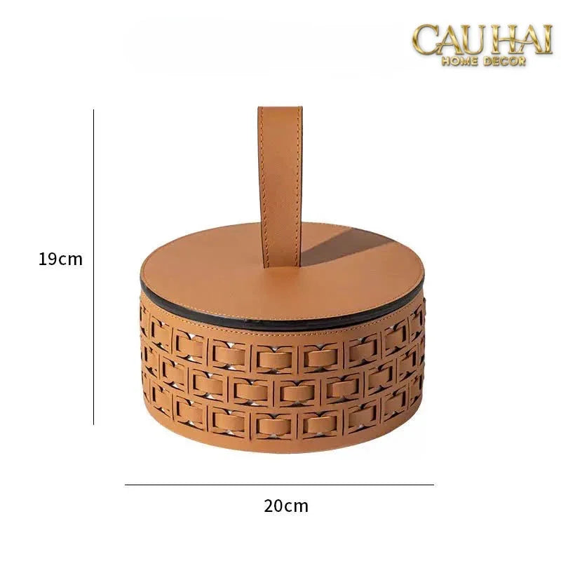 Maison Couture - Hộp Lưu Trữ Boîte à Boîte de Rangement Ronde Cognac D20-HỘP TRANG SỨC-CẬU HAI HOME DECOR