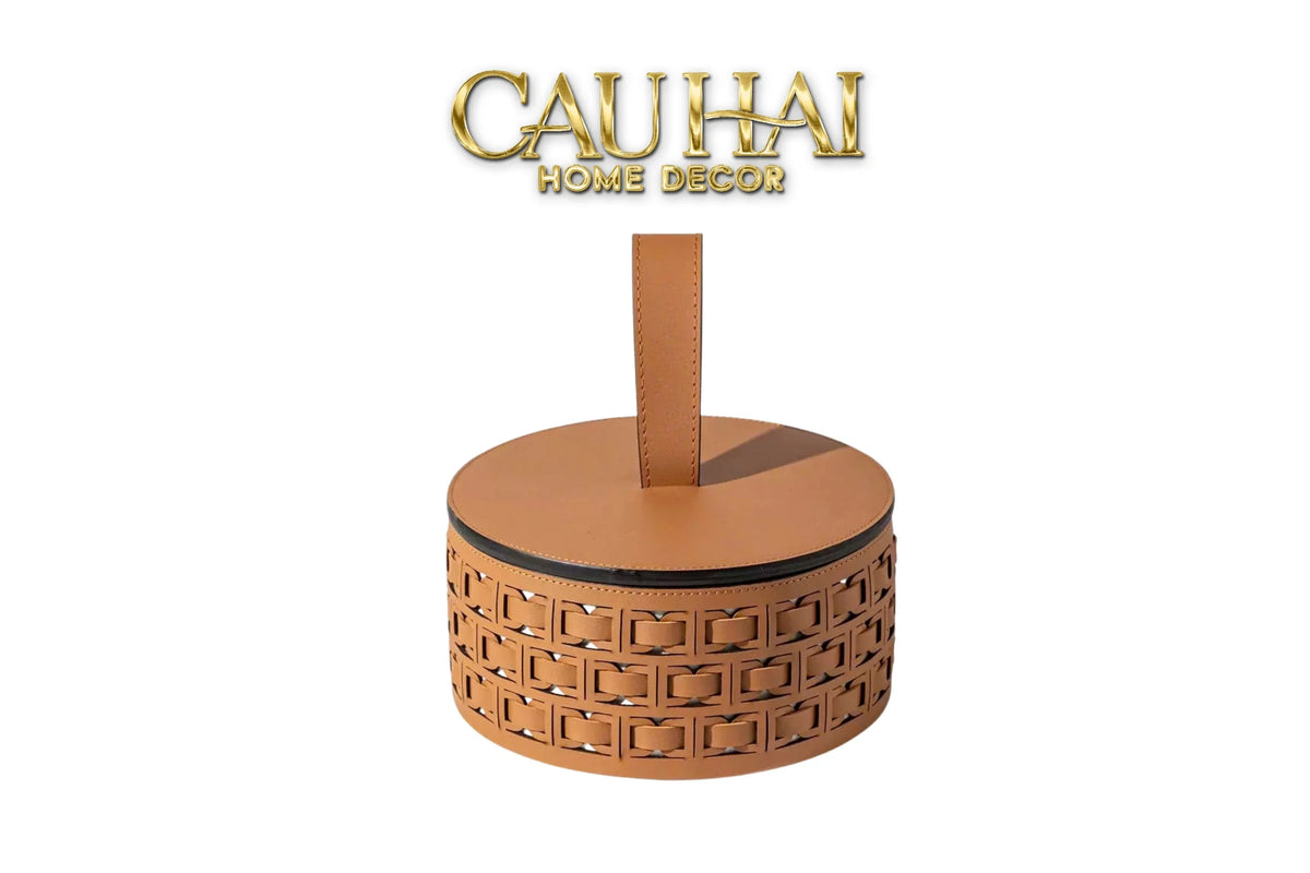 Maison Couture - Hộp Lưu Trữ Boîte à Boîte de Rangement Ronde Cognac D20-HỘP TRANG SỨC-Đối tác tại Trung Quốc theo từng đơn đặt hàng-CẬU HAI HOME DECOR