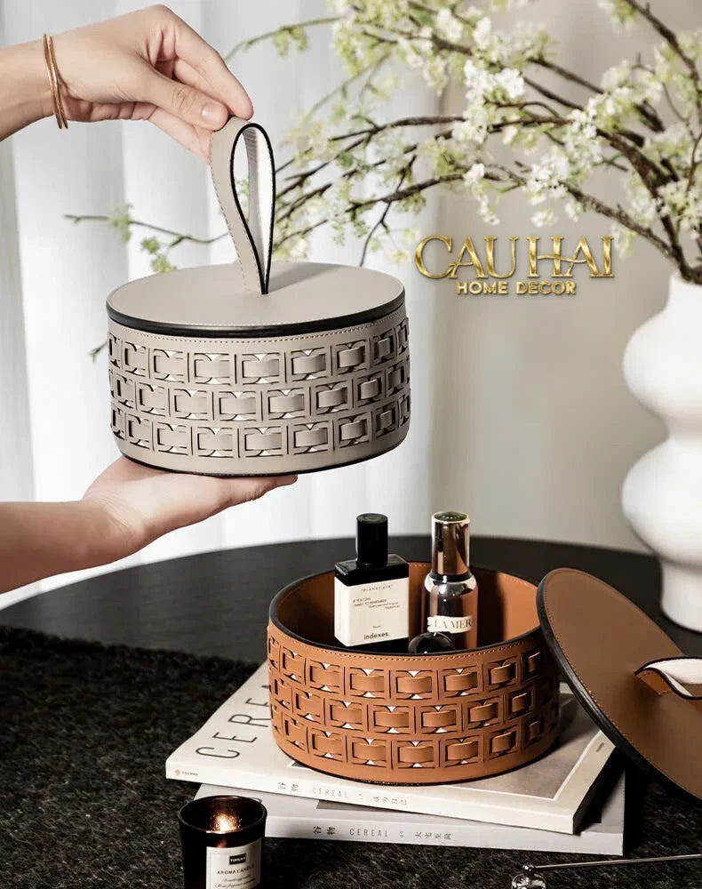 Maison Couture - Hộp Lưu Trữ Boîte à Boîte de Rangement Ronde Cognac D20-HỘP TRANG SỨC-Đối tác tại Trung Quốc theo từng đơn đặt hàng-CẬU HAI HOME DECOR