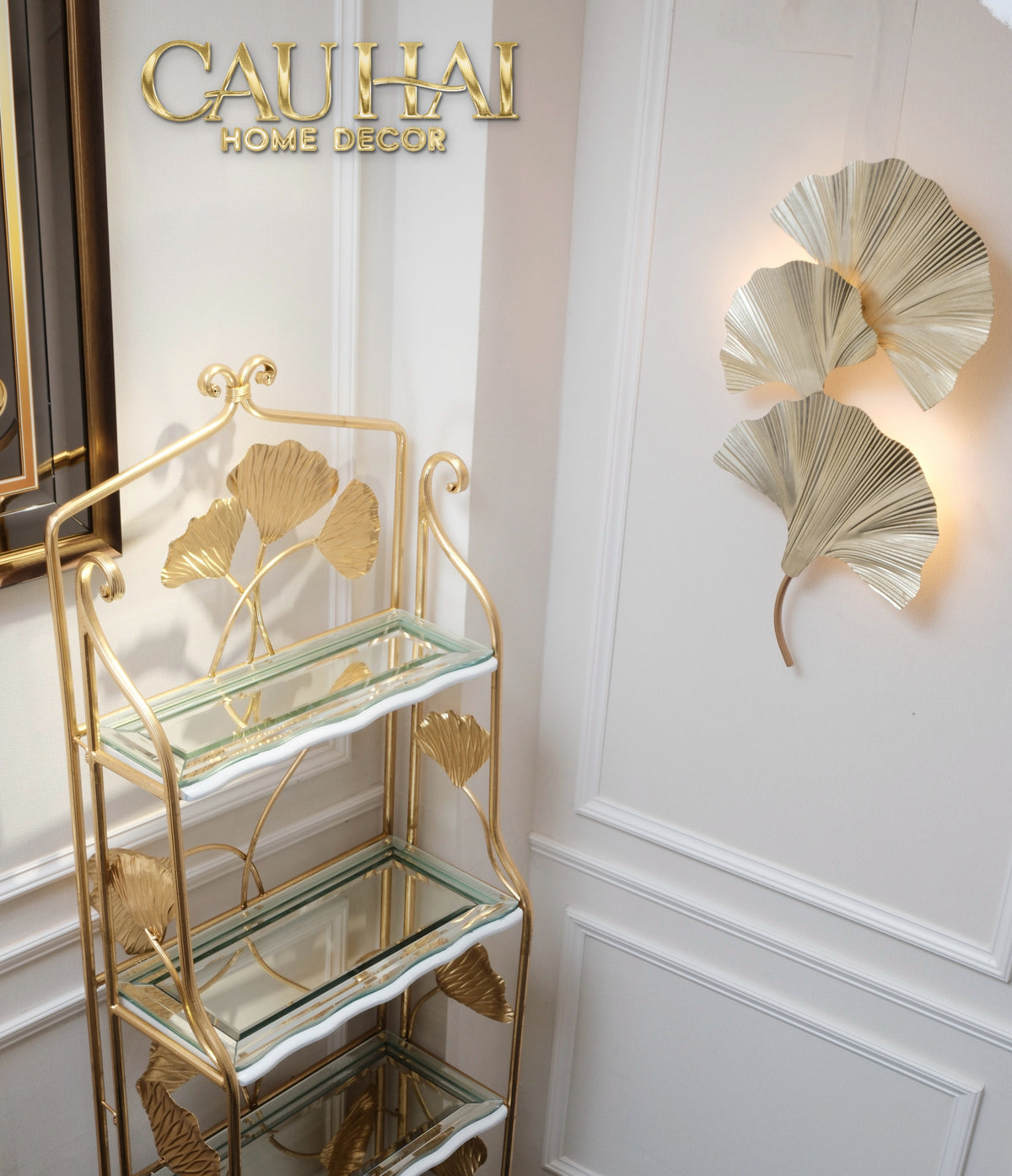 Maison Couture - Kệ Trưng Bày Lá Ngân Hạnh 4 Tầng Ginkgo Royale Étagère 14K Mirror-KỆ TRANG TRÍ-CẬU HAI HOME DECOR-CẬU HAI HOME DECOR
